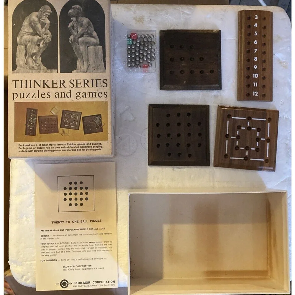 Vintage Thinker Series Puzzles and Games Skor-Mor Walnut Hardwood Chrome Pieces